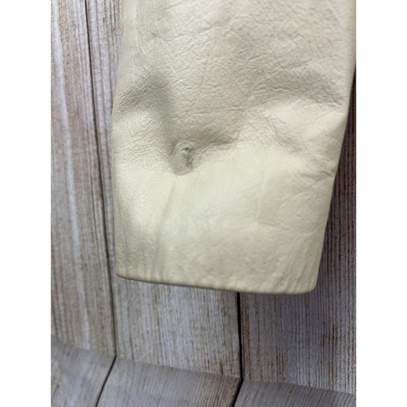 Vintage 90s Y2K Gap Leather Jacket Women Sz Small Cream Beige Button Front - Picture 9 of 9